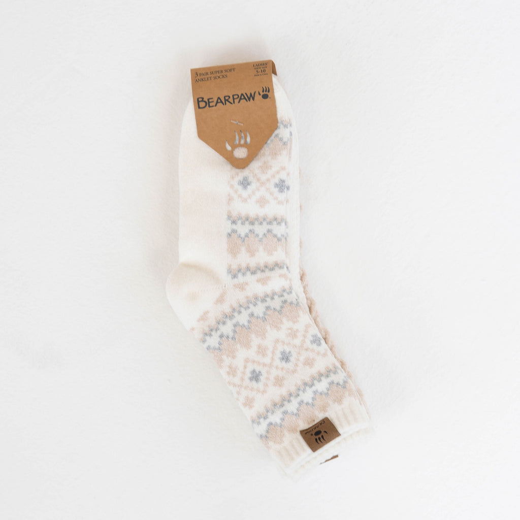 Super Soft Geo Texture Crew Socks 3 Pack in Egret
