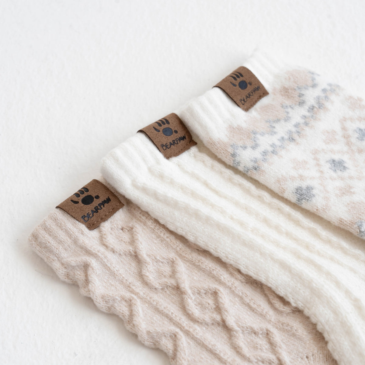 Super Soft Geo Texture Crew Socks 3 Pack in Egret