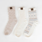 Super Soft Geo Texture Crew Socks 3 Pack in Egret