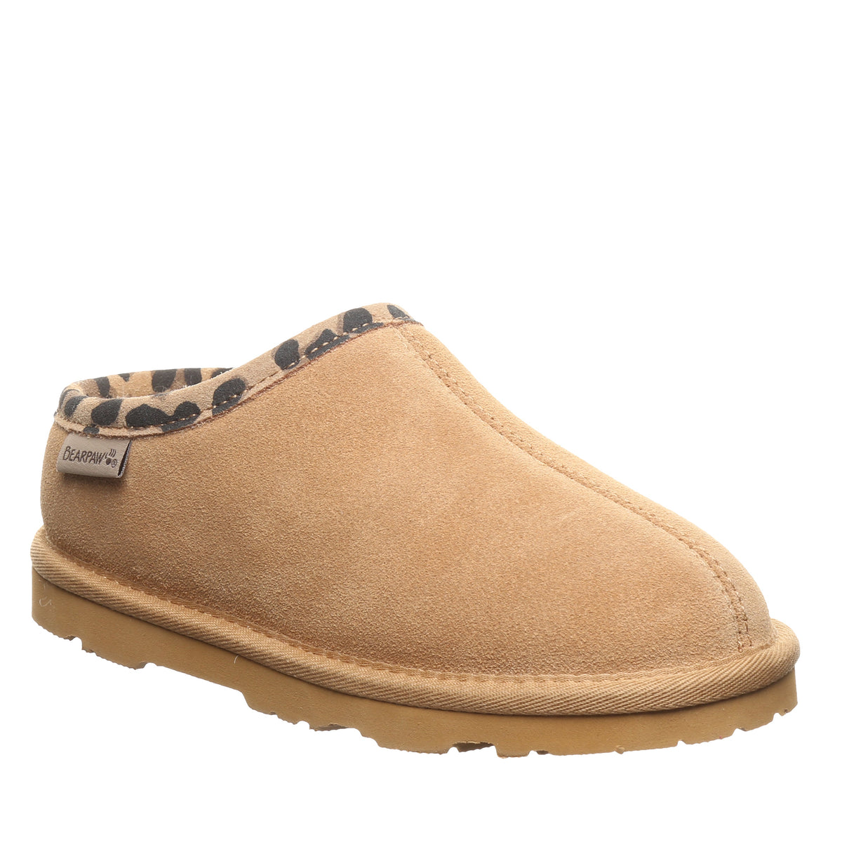Tabitha Youth Slippers in Iced Coffee With Leopard Trim