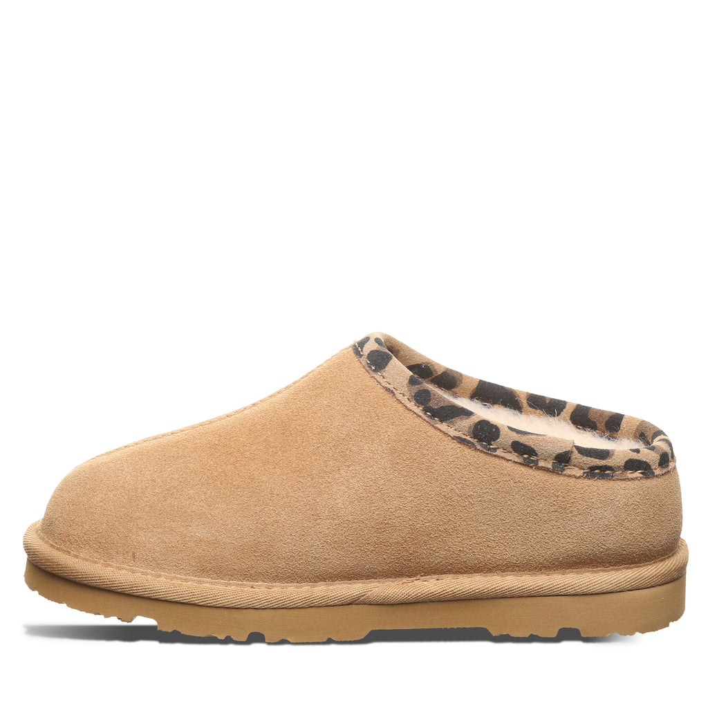Tabitha Youth Slippers in Iced Coffee With Leopard Trim