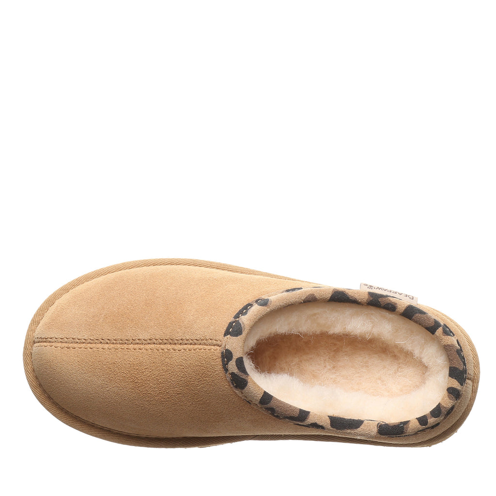 Tabitha Youth Slippers in Iced Coffee With Leopard Trim