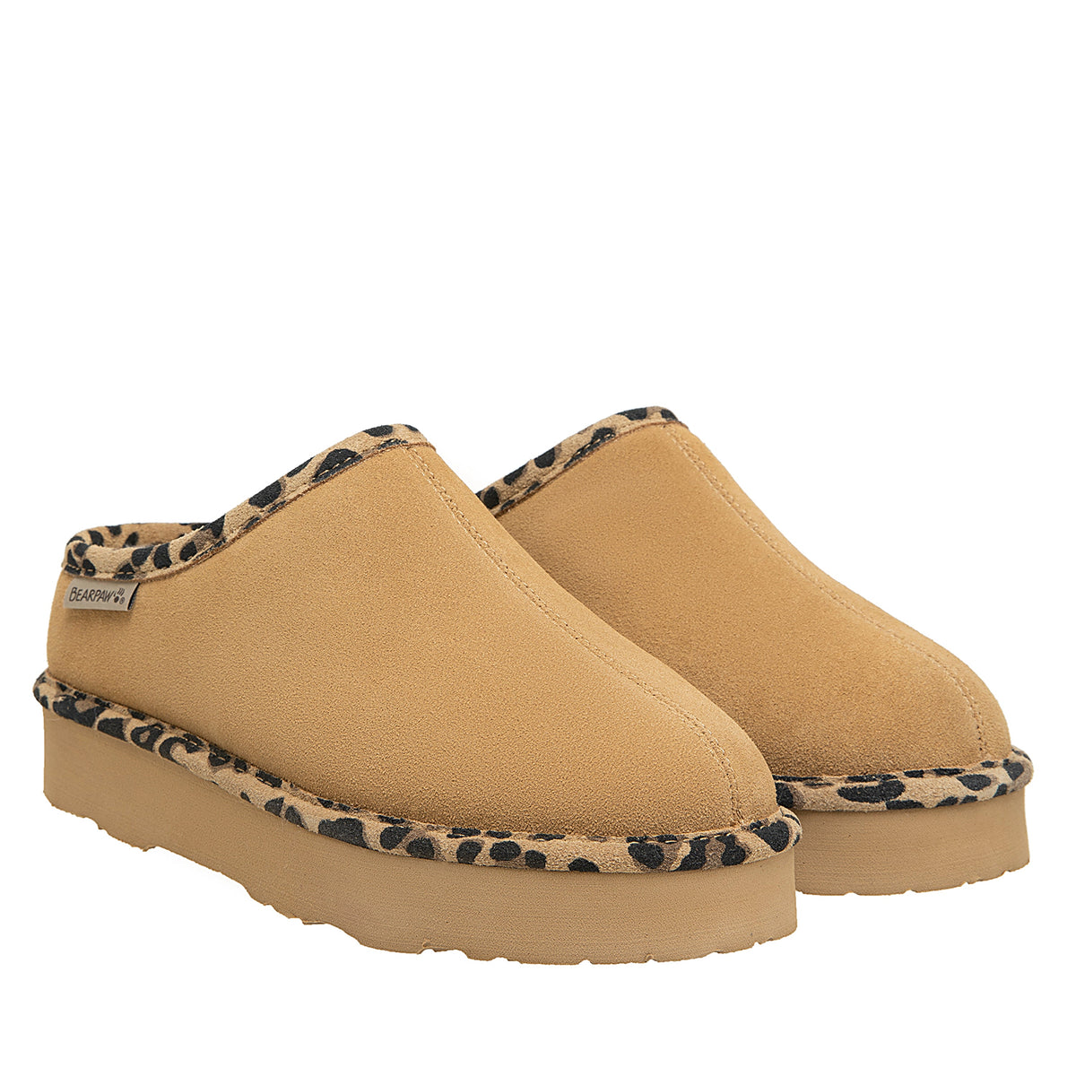 Martis Clogs in Iced Coffee With Leopard Trim