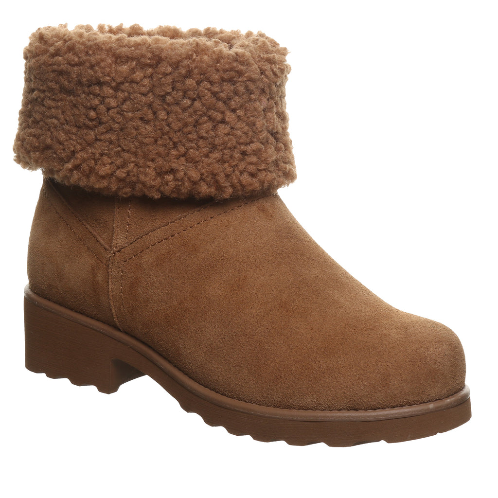 Persephone Faux Fur Collar Booties in Hickory