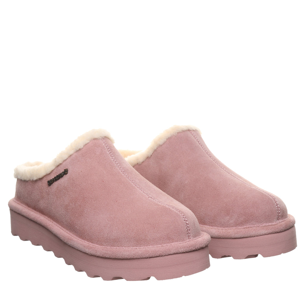 Izzy Lifted Platform Suede Clogs in Peony