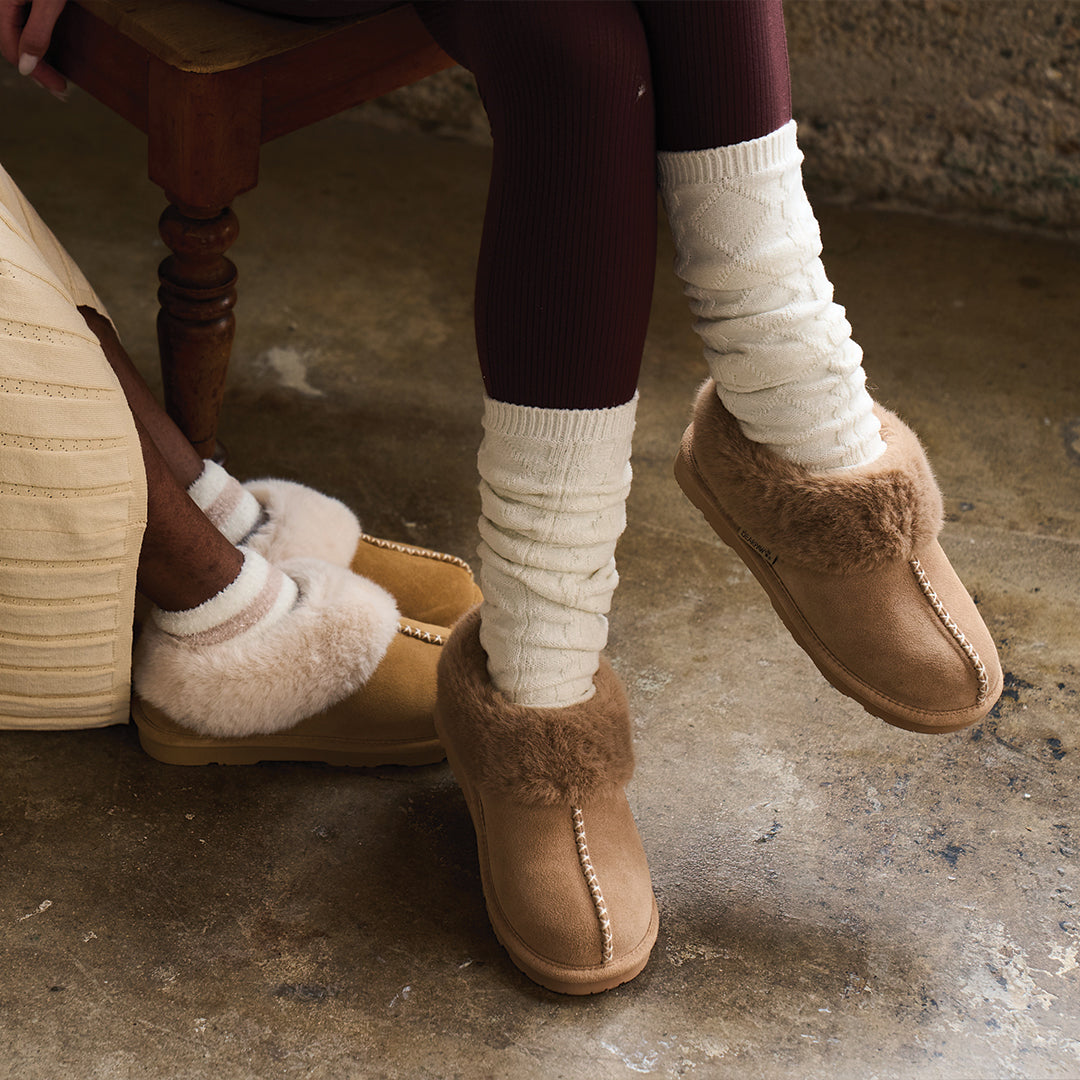 Bella Faux Fur Slippers in Birch