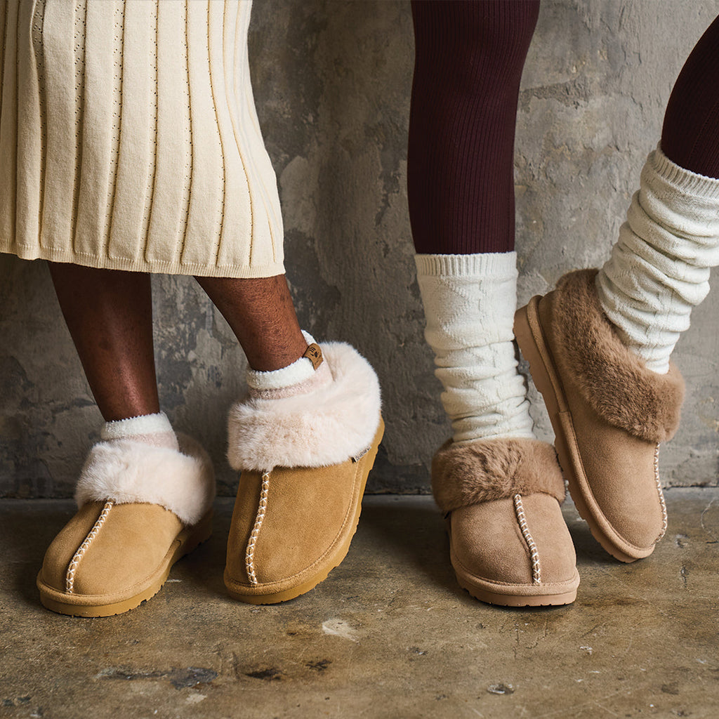 Bella Faux Fur Slippers in Birch
