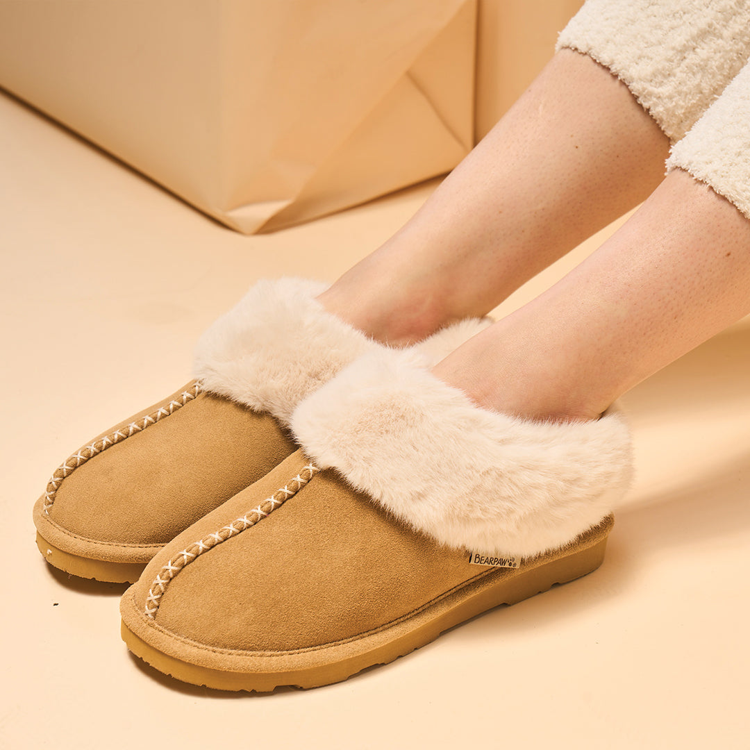 Bella Cozy Suede Slippers in Iced Coffee