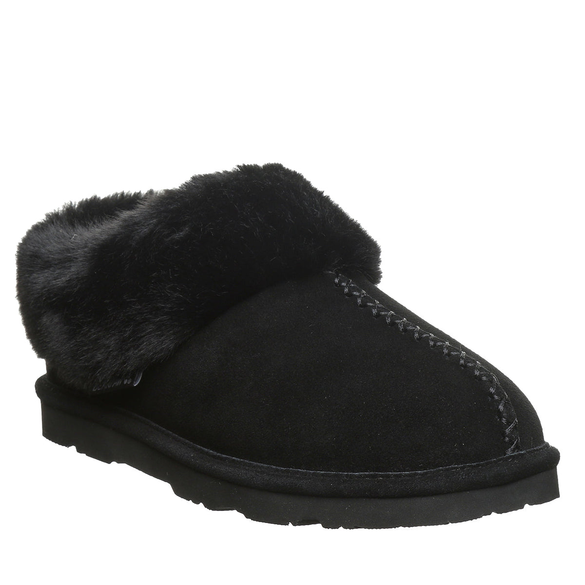 Bella Faux Fur Suede Slippers in Black