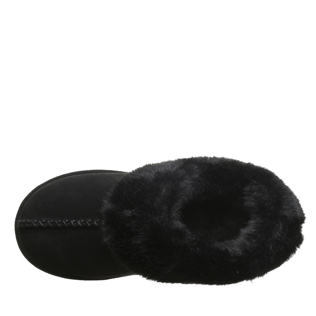 Bella Faux Fur Suede Slippers in Black