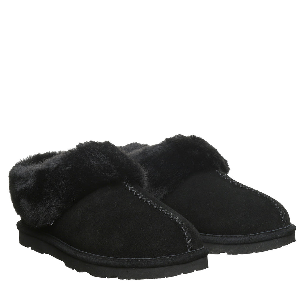 Bella Faux Fur Suede Slippers in Black