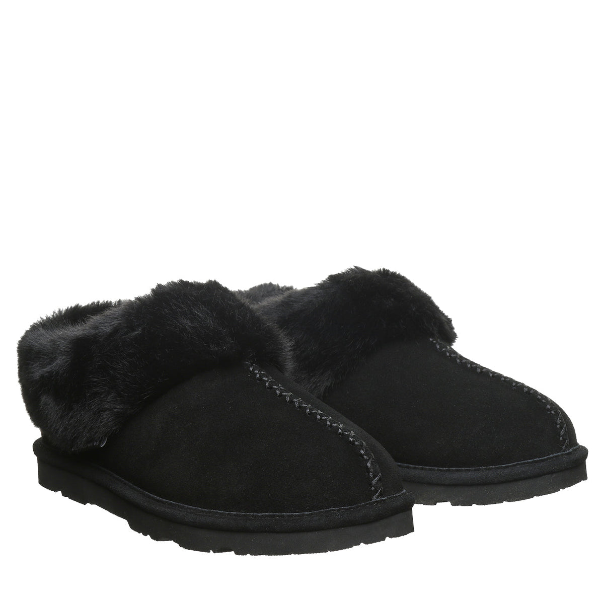 Bella Faux Fur Suede Slippers in Black
