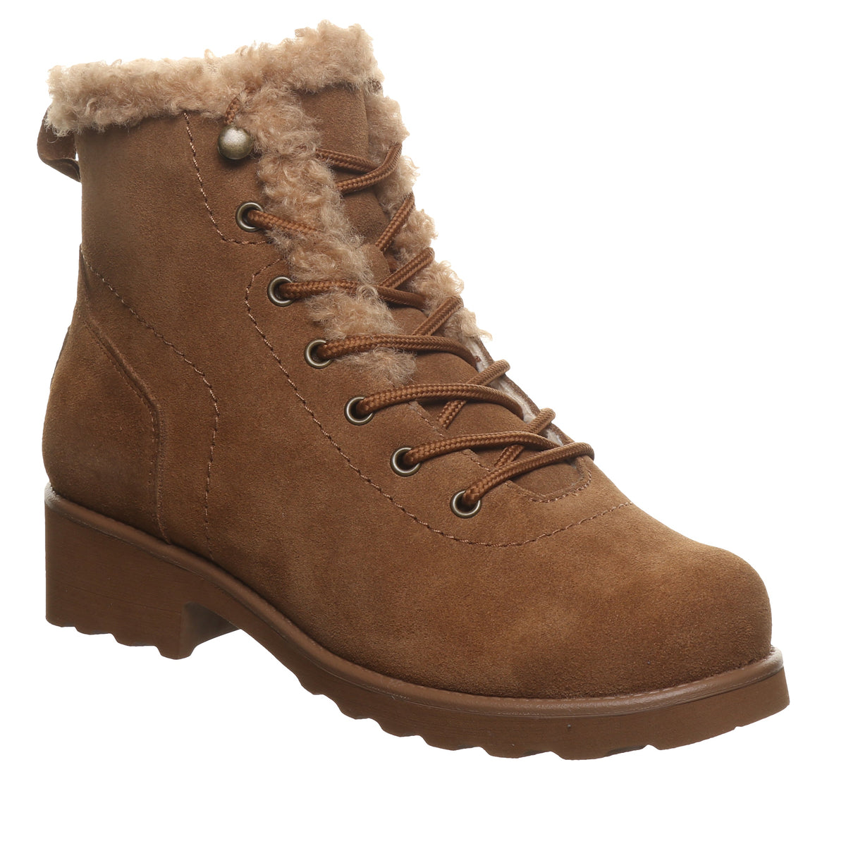 Caitlin Exposed Fur Trim Boots in Hickory
