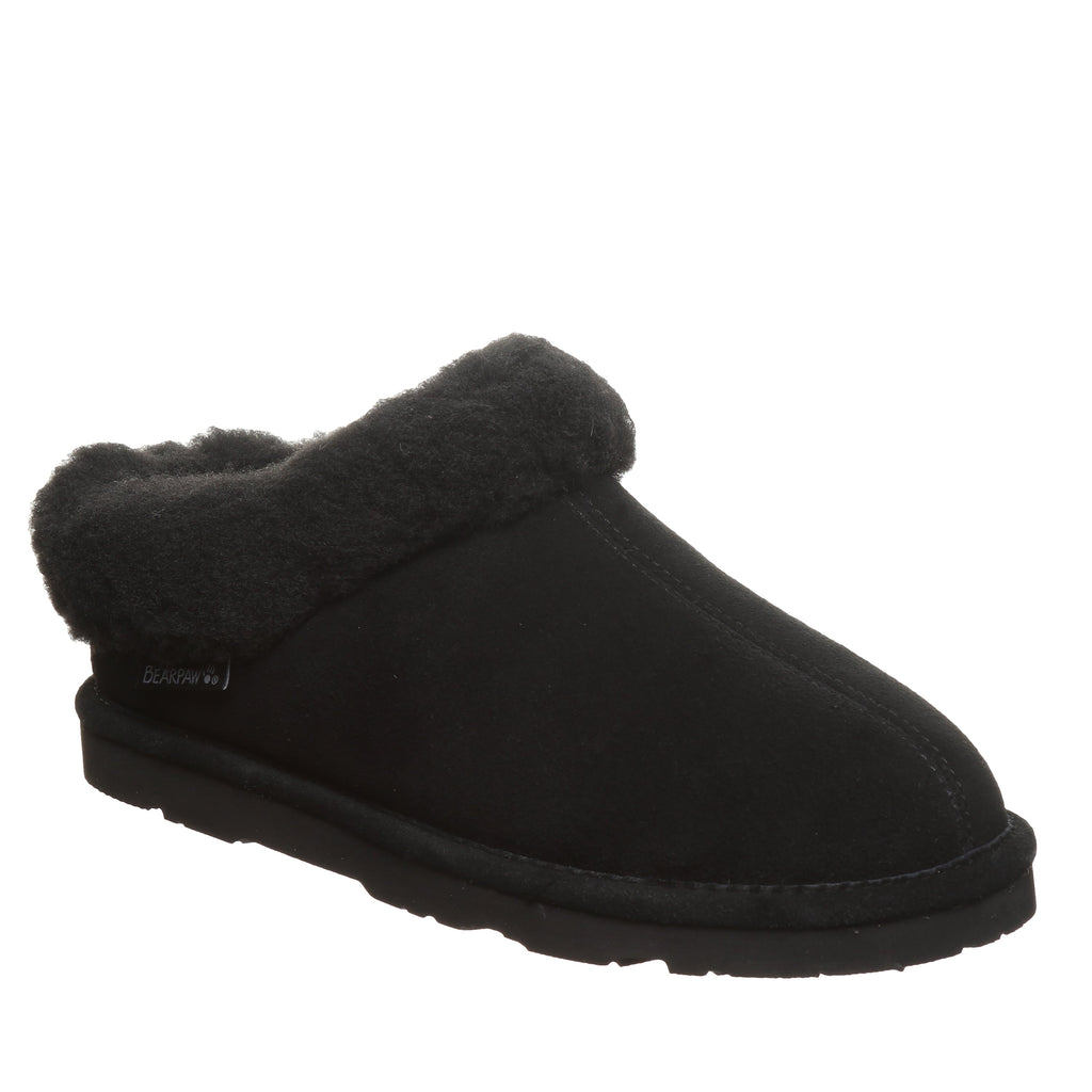 Brina Plush Collar Clog Slippers in Black