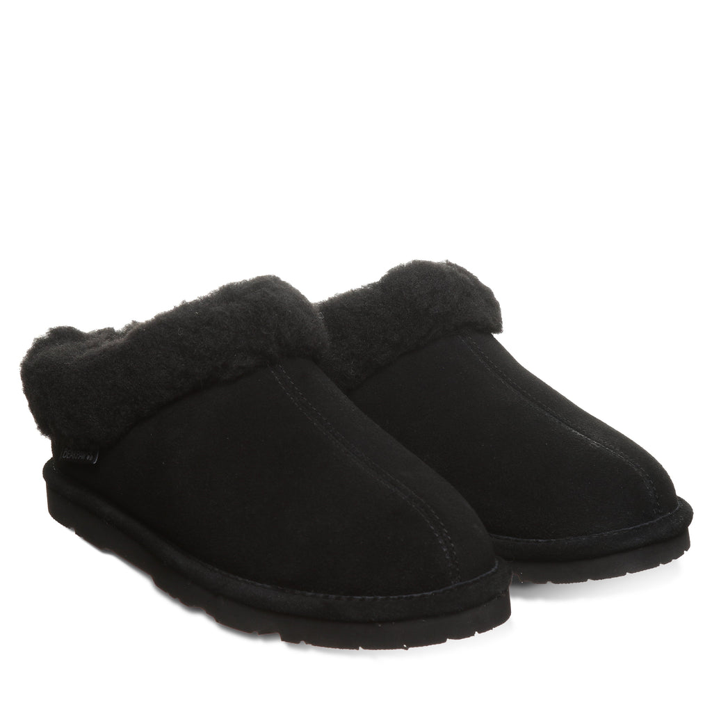 Brina Plush Collar Clog Slippers in Black