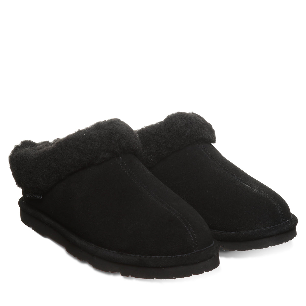 Brina Plush Collar Clog Slippers in Black