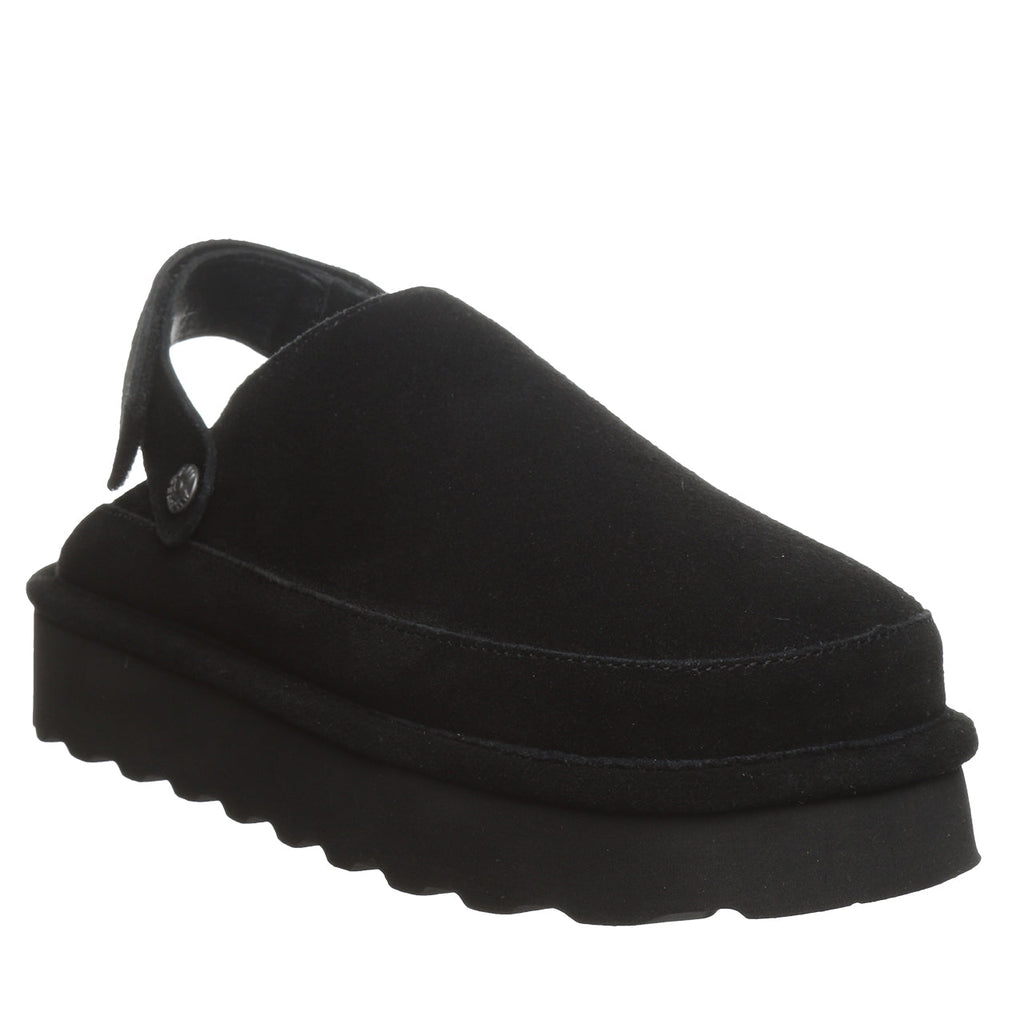 Brooke Adjustable Strap Suede Clogs in Black