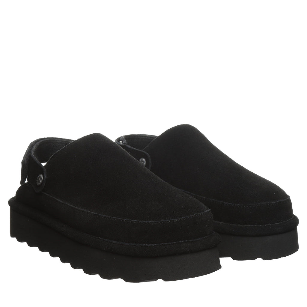 Brooke Adjustable Strap Suede Clogs in Black