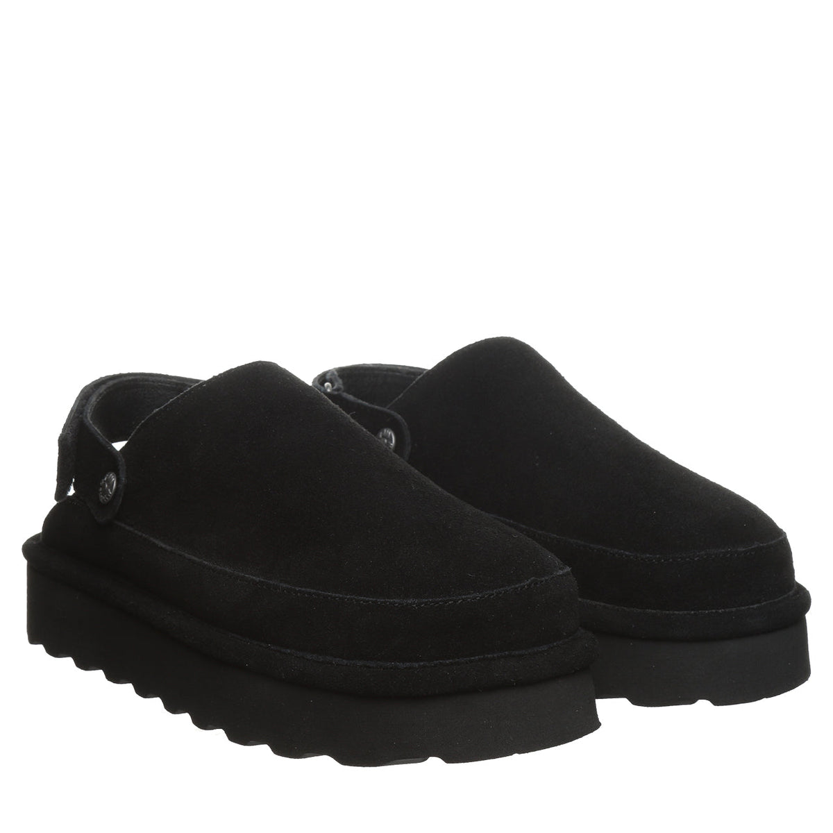 Brooke Adjustable Strap Suede Clogs in Black