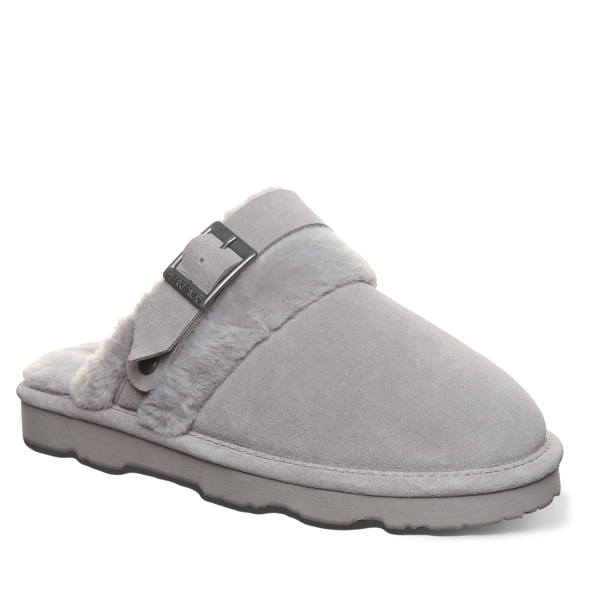 Inez Buckle Detail Slippers in Gray Fog