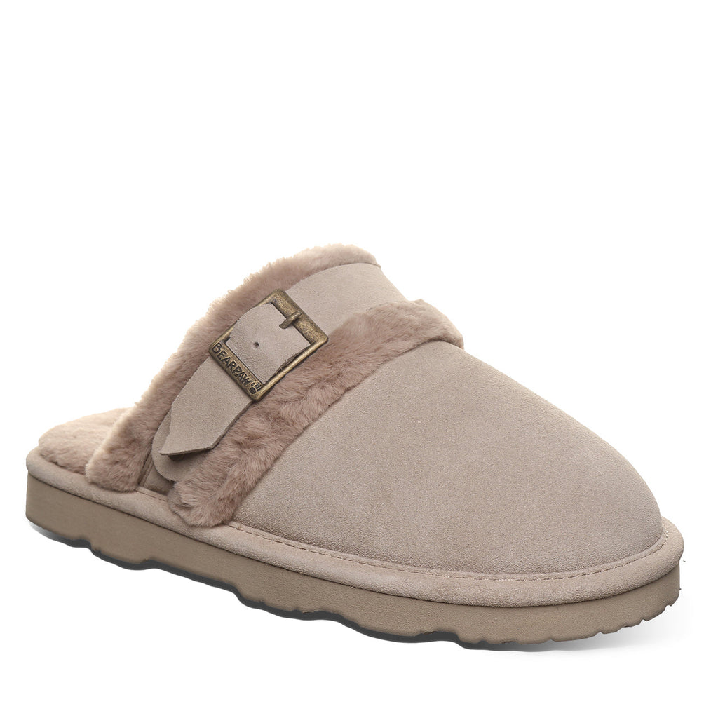 Inez Faux Fur Collar Slippers in Mushroom