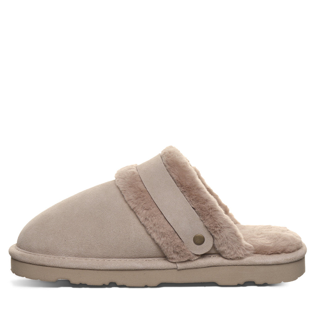 Inez Faux Fur Collar Slippers in Mushroom