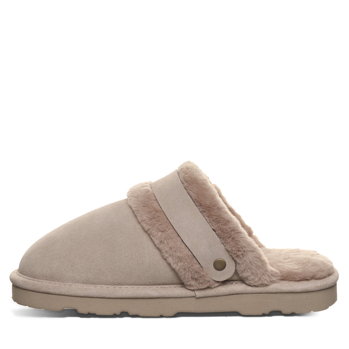 Inez Faux Fur Collar Slippers in Mushroom