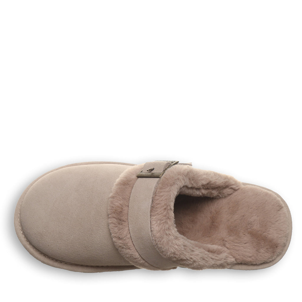 Inez Faux Fur Collar Slippers in Mushroom