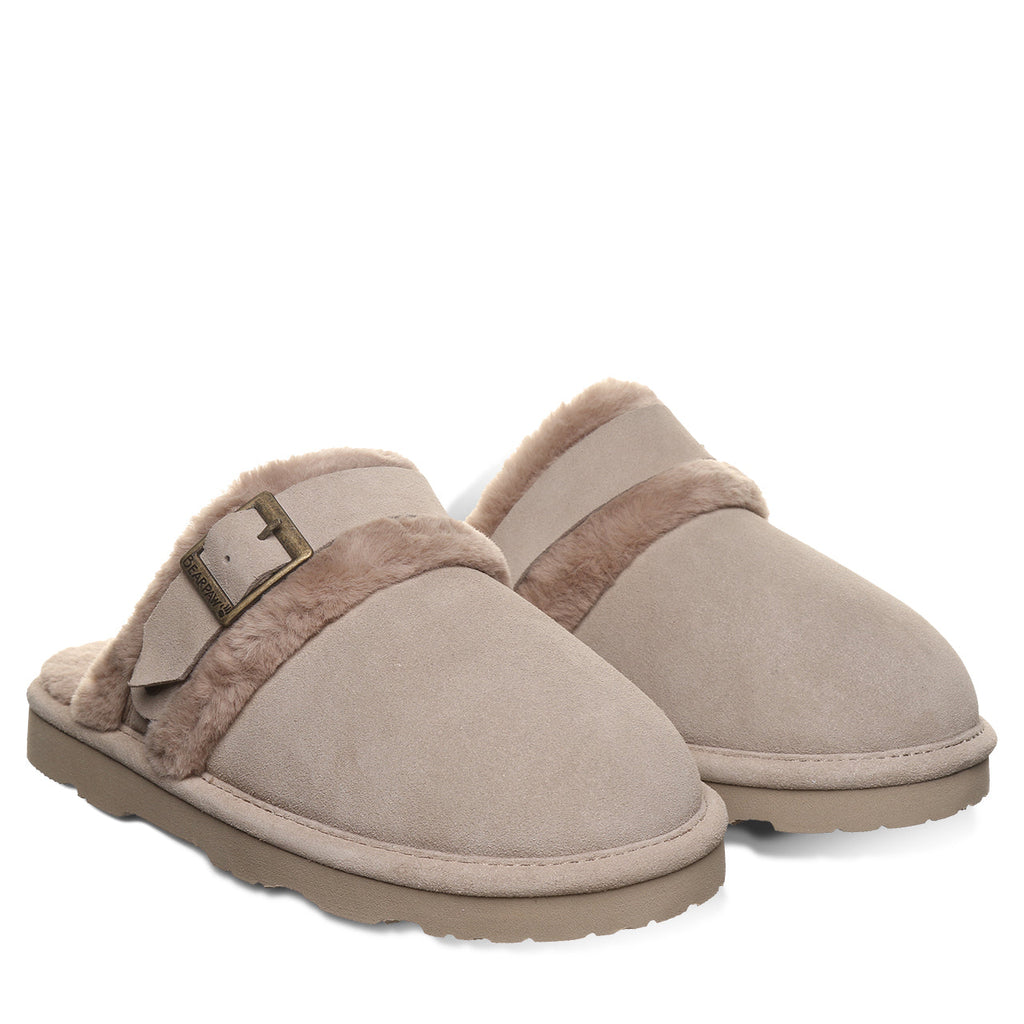 Inez Faux Fur Collar Slippers in Mushroom