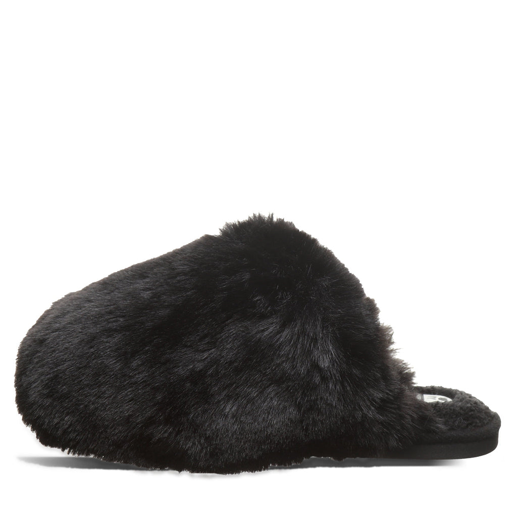 Silkie Oversized Faux Fur Slippers in Black