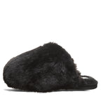 Silkie Oversized Faux Fur Slippers in Black