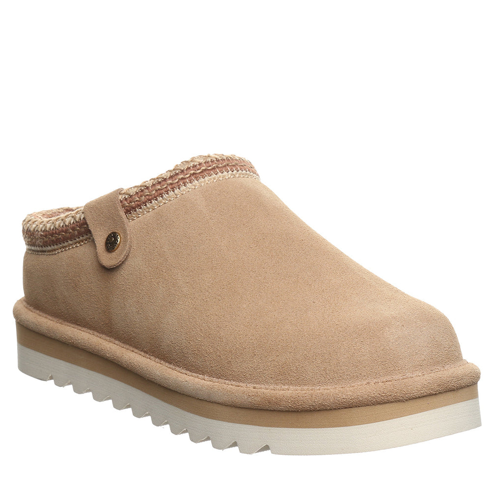 Calista Braided Trim Suede Clogs in Toffee