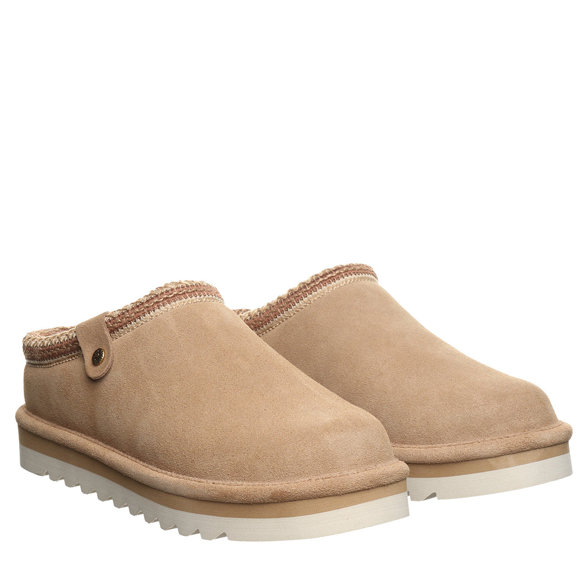 Calista Braided Trim Suede Clogs in Toffee