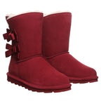Zaria Bow Detail Mid Calf Boots in Cranberry