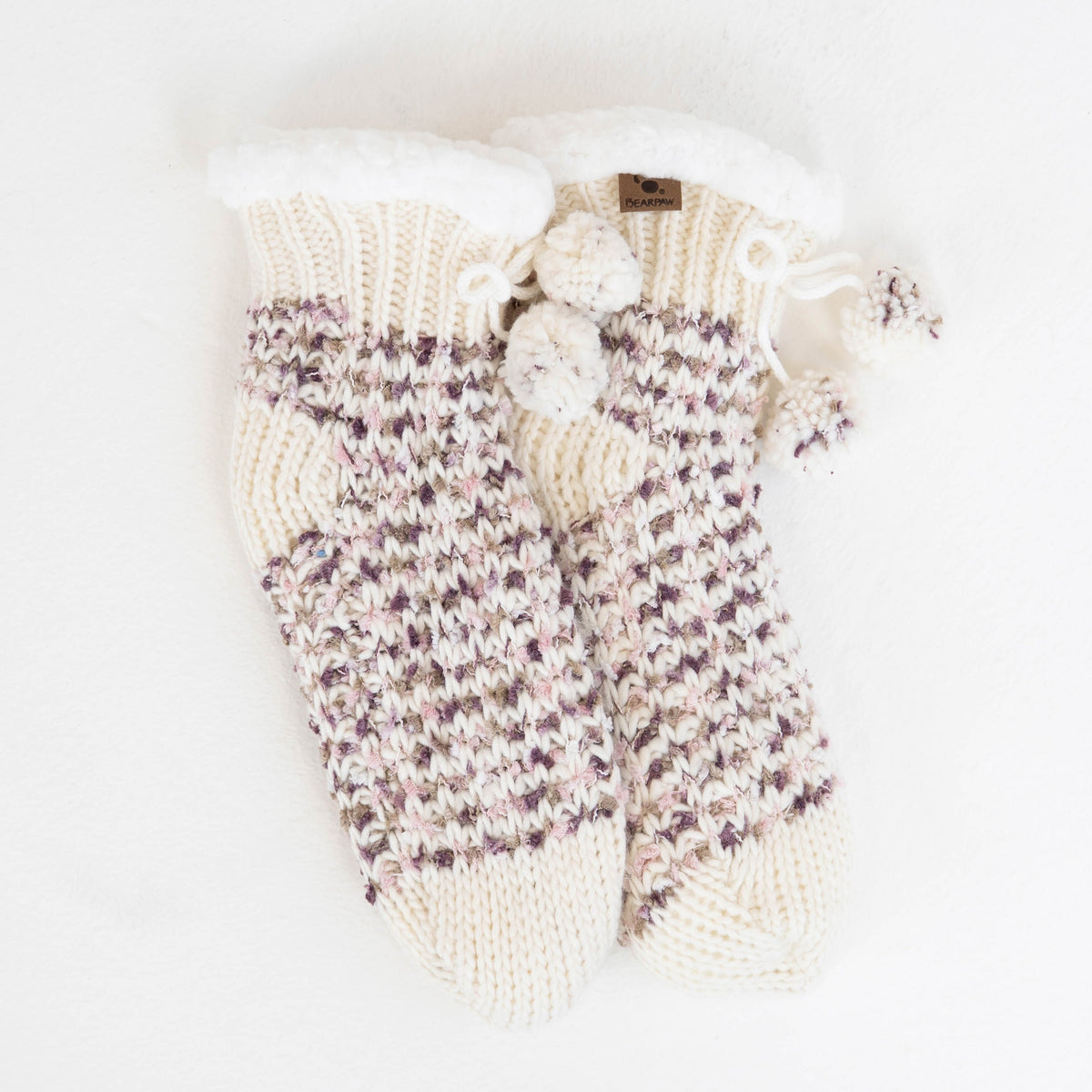 Cozy Cable Gripper Socks - Pom Pom Lotus