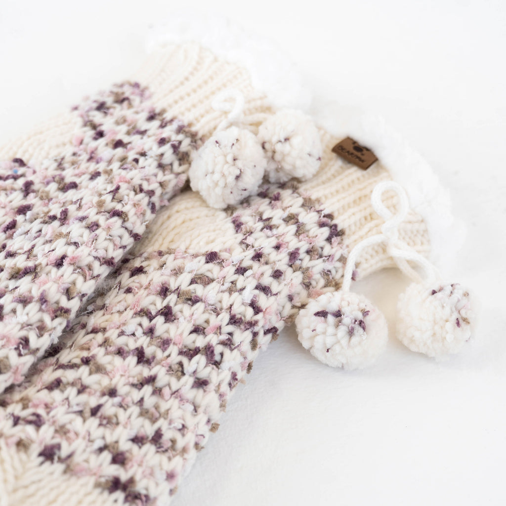 Cable Knit Pom Pom Gripper Slipper Socks in Lotus