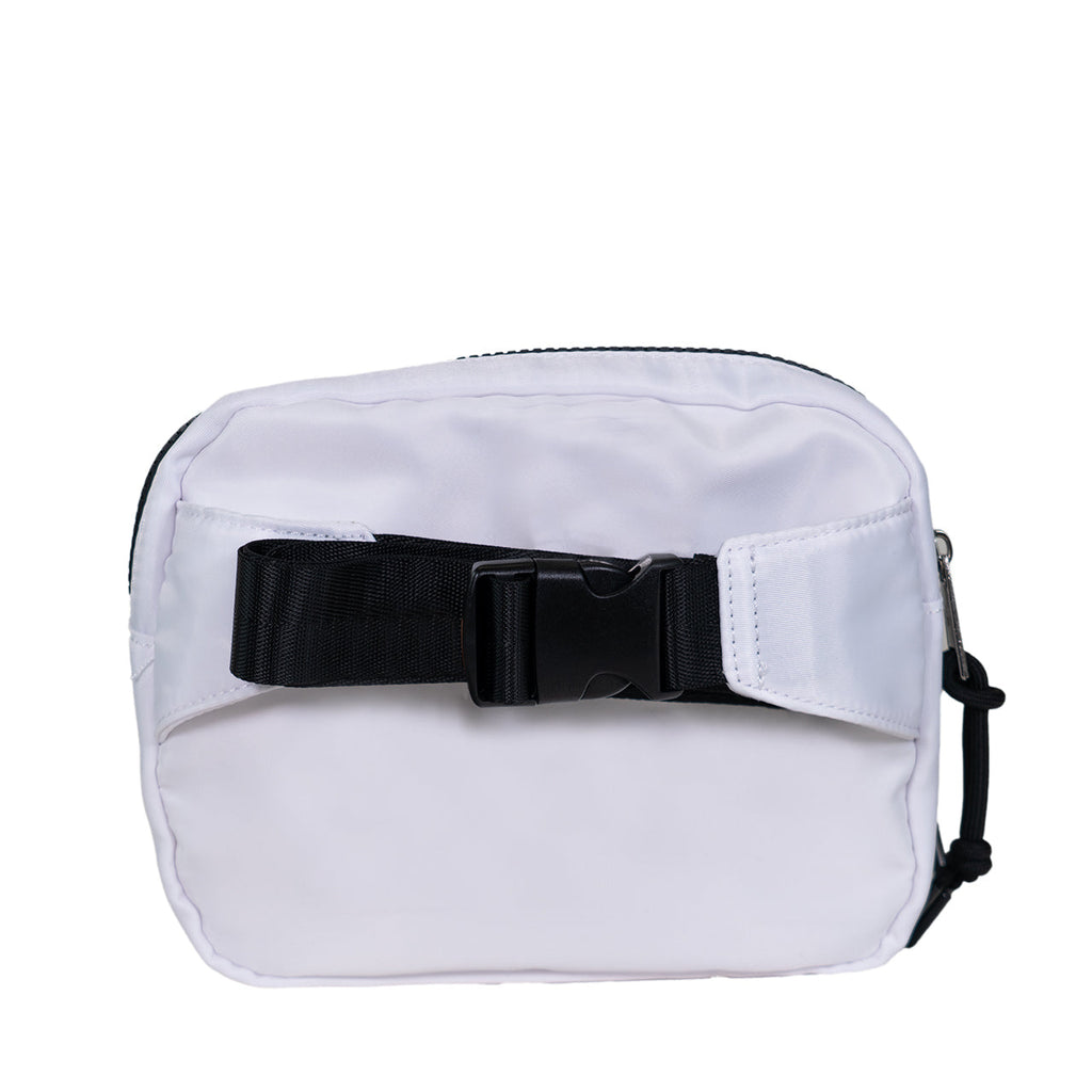 Double Zip Waist Sling Bag in White And Black