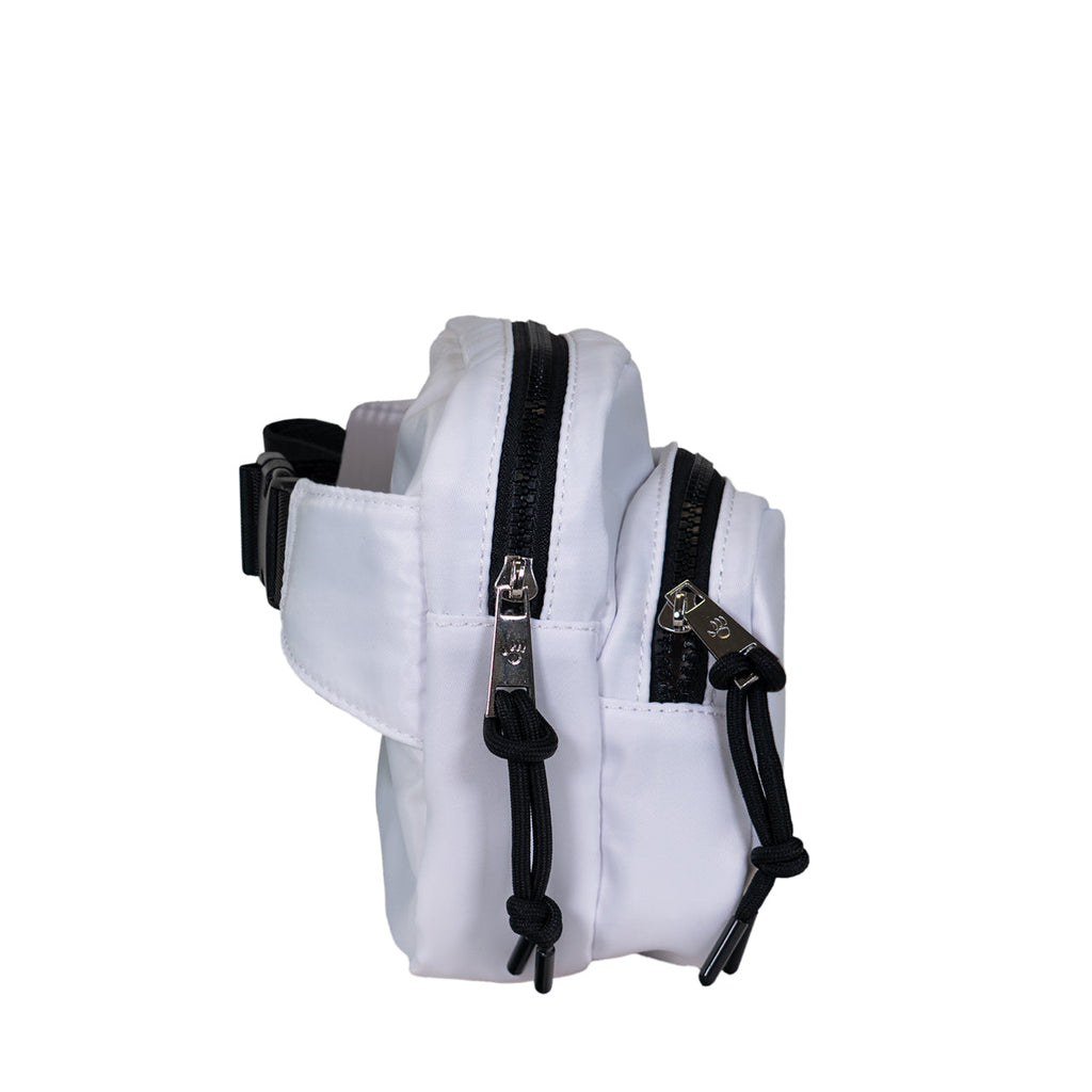 Double Zip Waist Sling Bag in White And Black