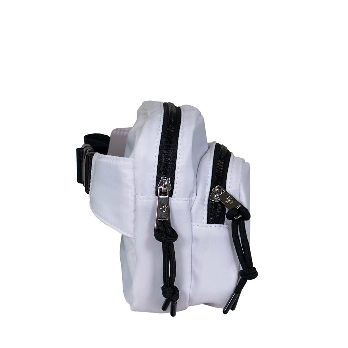 Double Zip Waist Sling Bag in White And Black