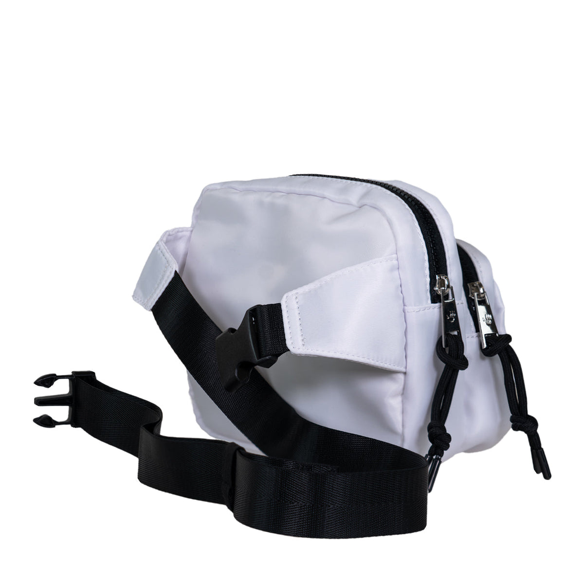 Double Zip Waist Sling Bag in White And Black