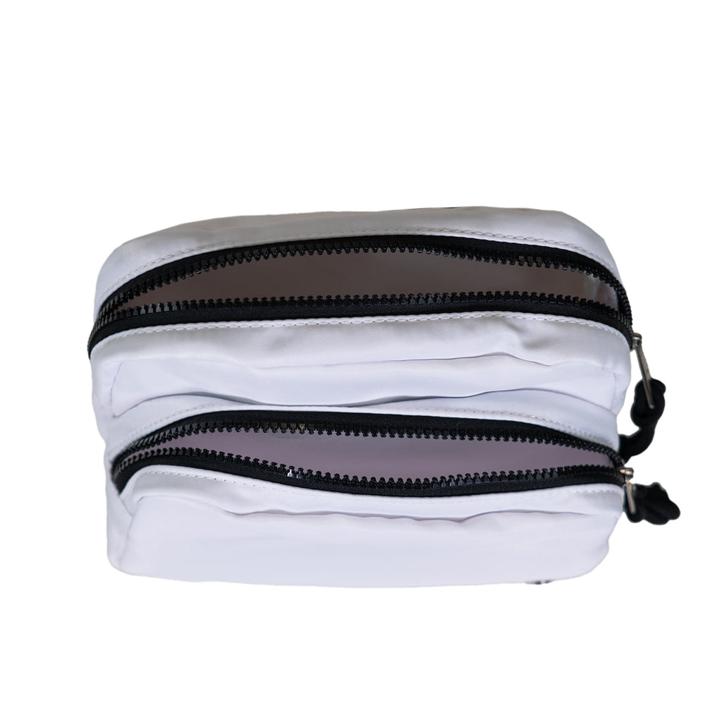 Double Zip Waist Sling Bag in White And Black