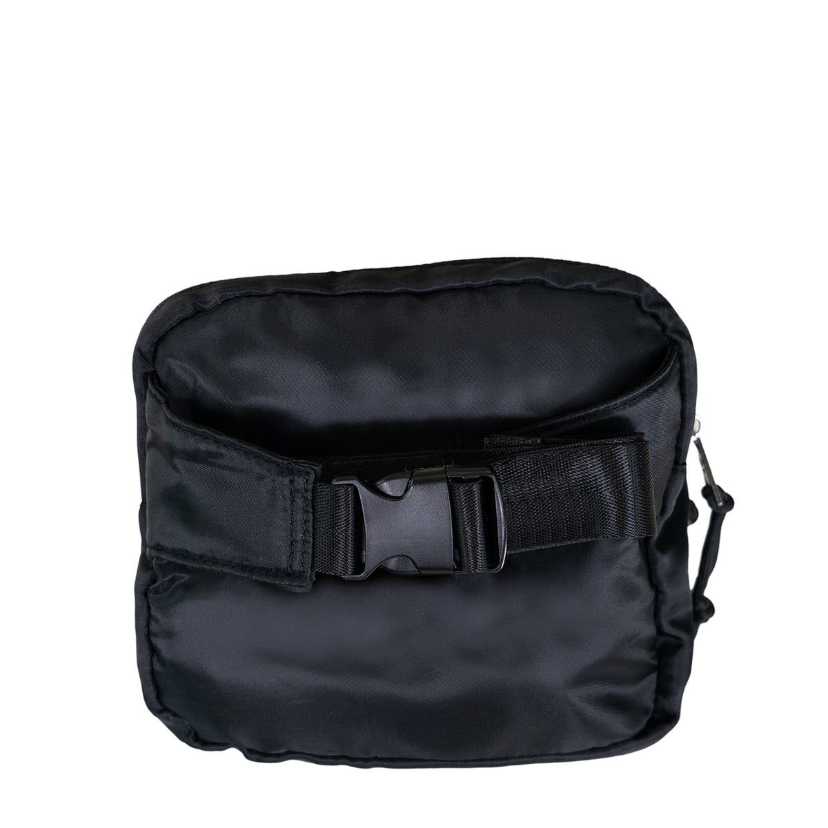Square Double Zip Waist Sling Bag in Black