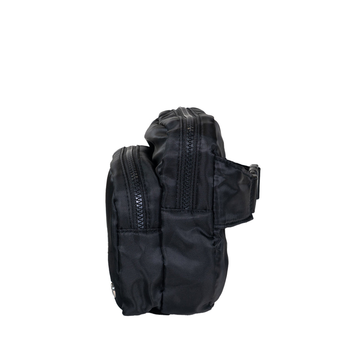 Square Double Zip Waist Sling Bag in Black