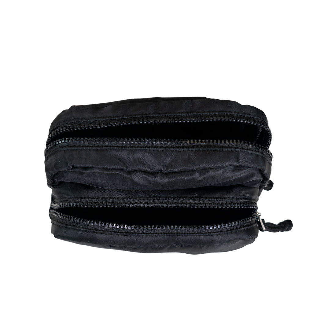 Square Double Zip Waist Sling Bag in Black