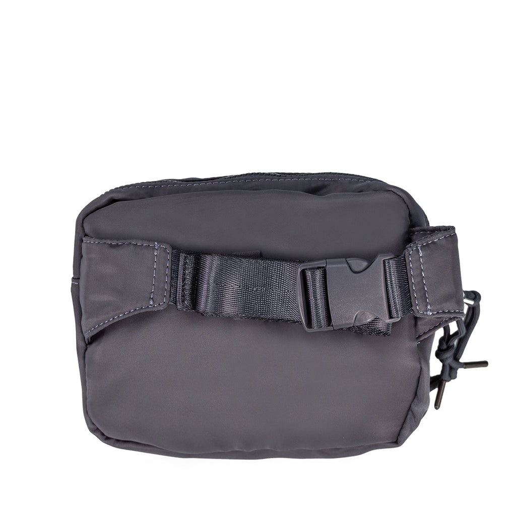 Square Double Zip Waist Sling Bag in Dark Gray