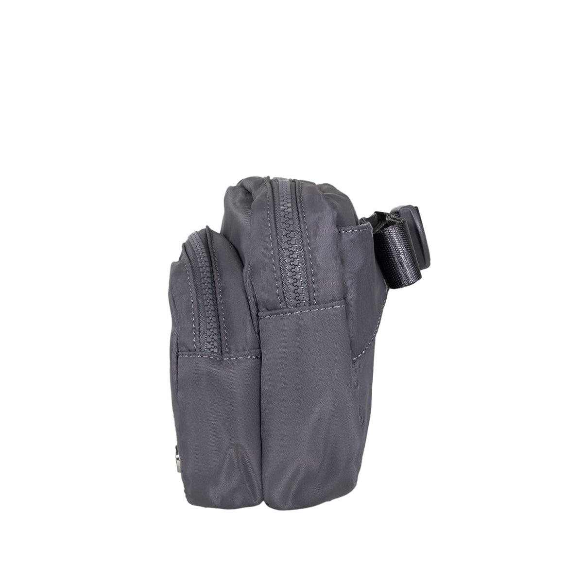 Square Double Zip Waist Sling Bag in Dark Gray