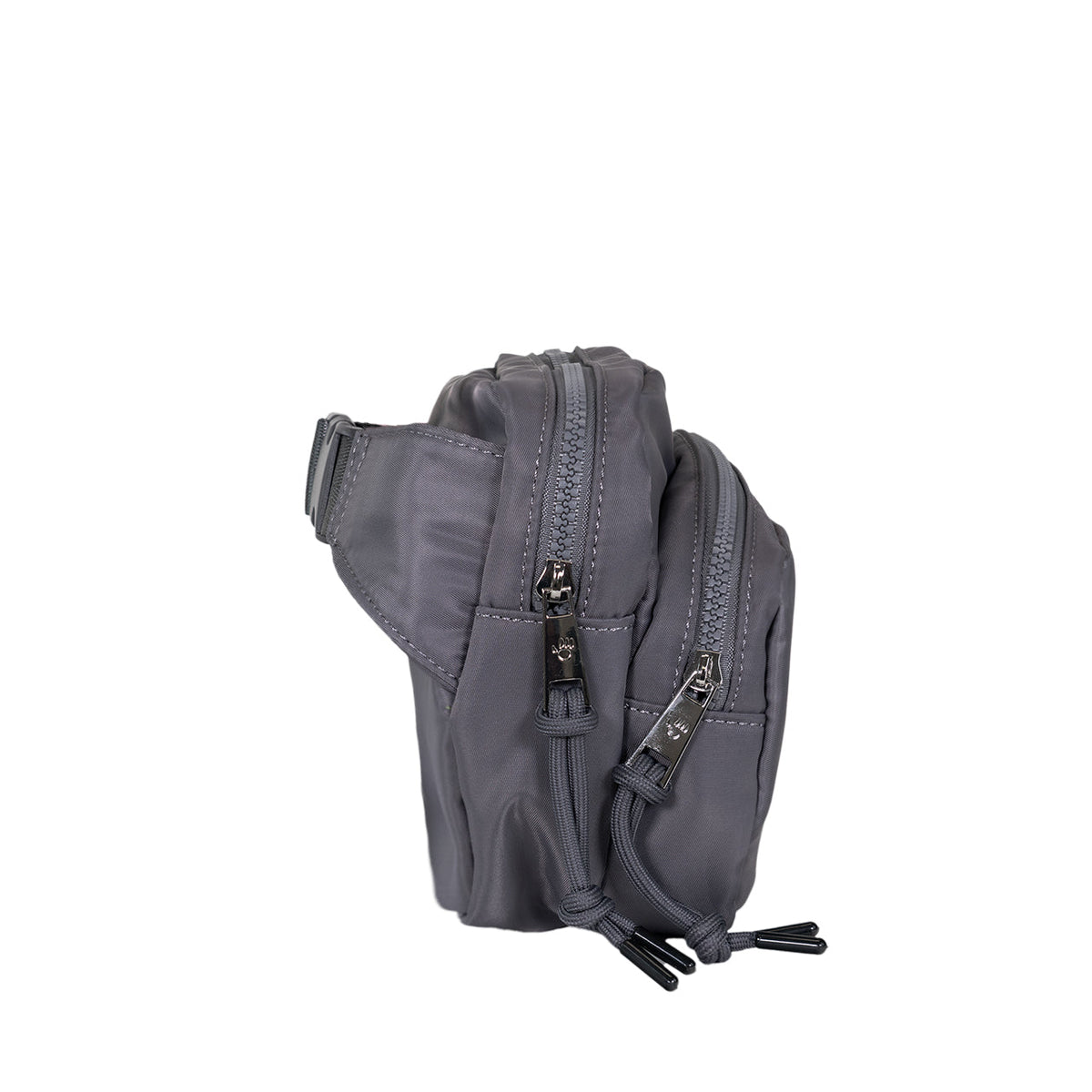 Square Double Zip Waist Sling Bag in Dark Gray
