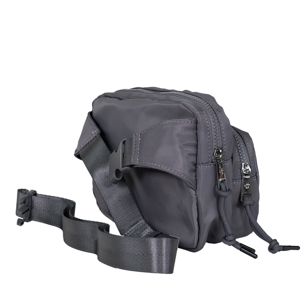 Square Double Zip Waist Sling Bag in Dark Gray