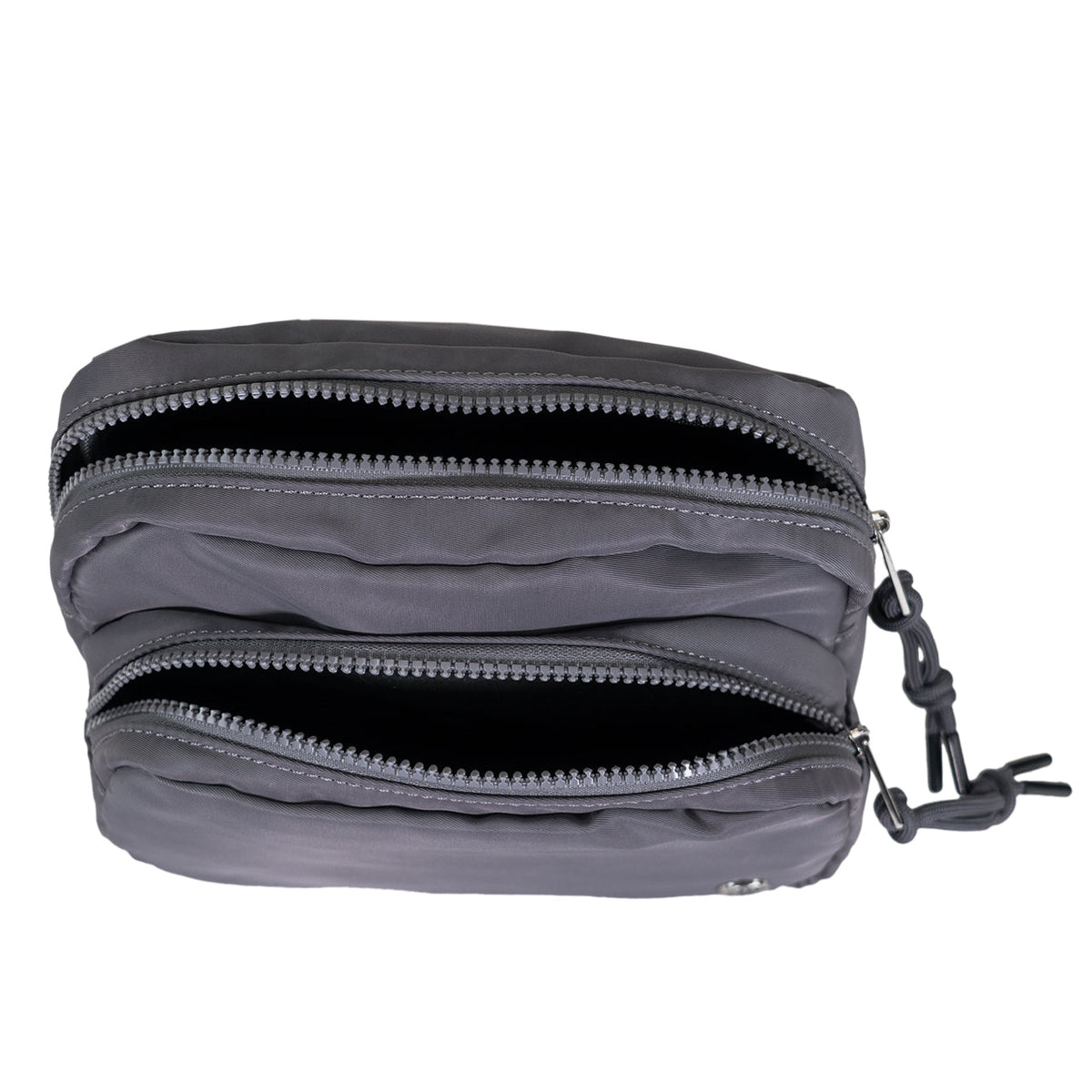 Square Double Zip Waist Sling Bag in Dark Gray