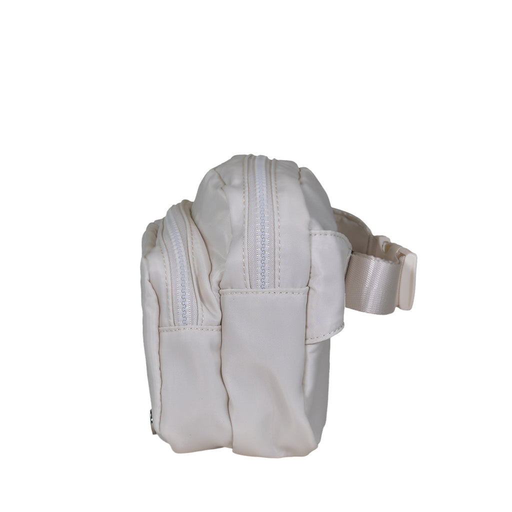 Square Double Zip Waist Sling Bag in Ivory